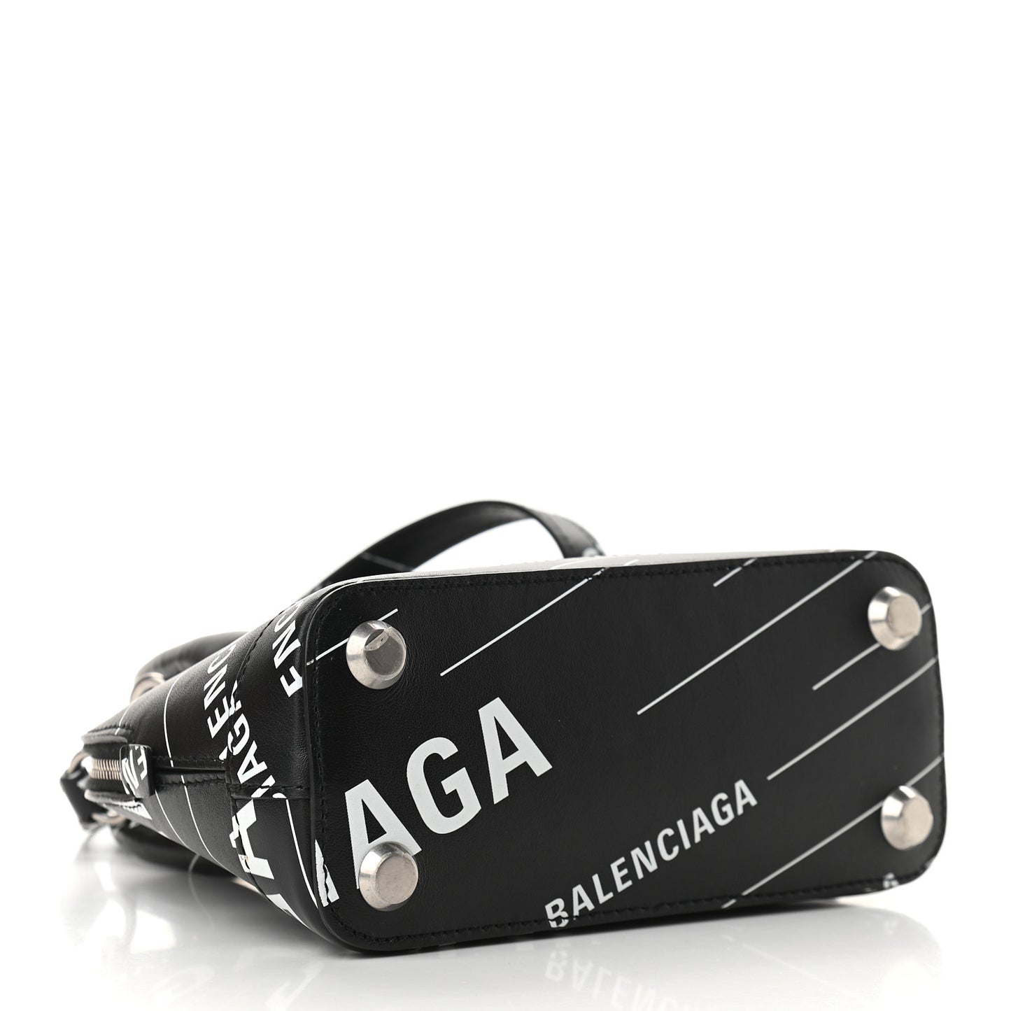 Calfskin Logo Print XXS Ville Top Handle Bag Black White