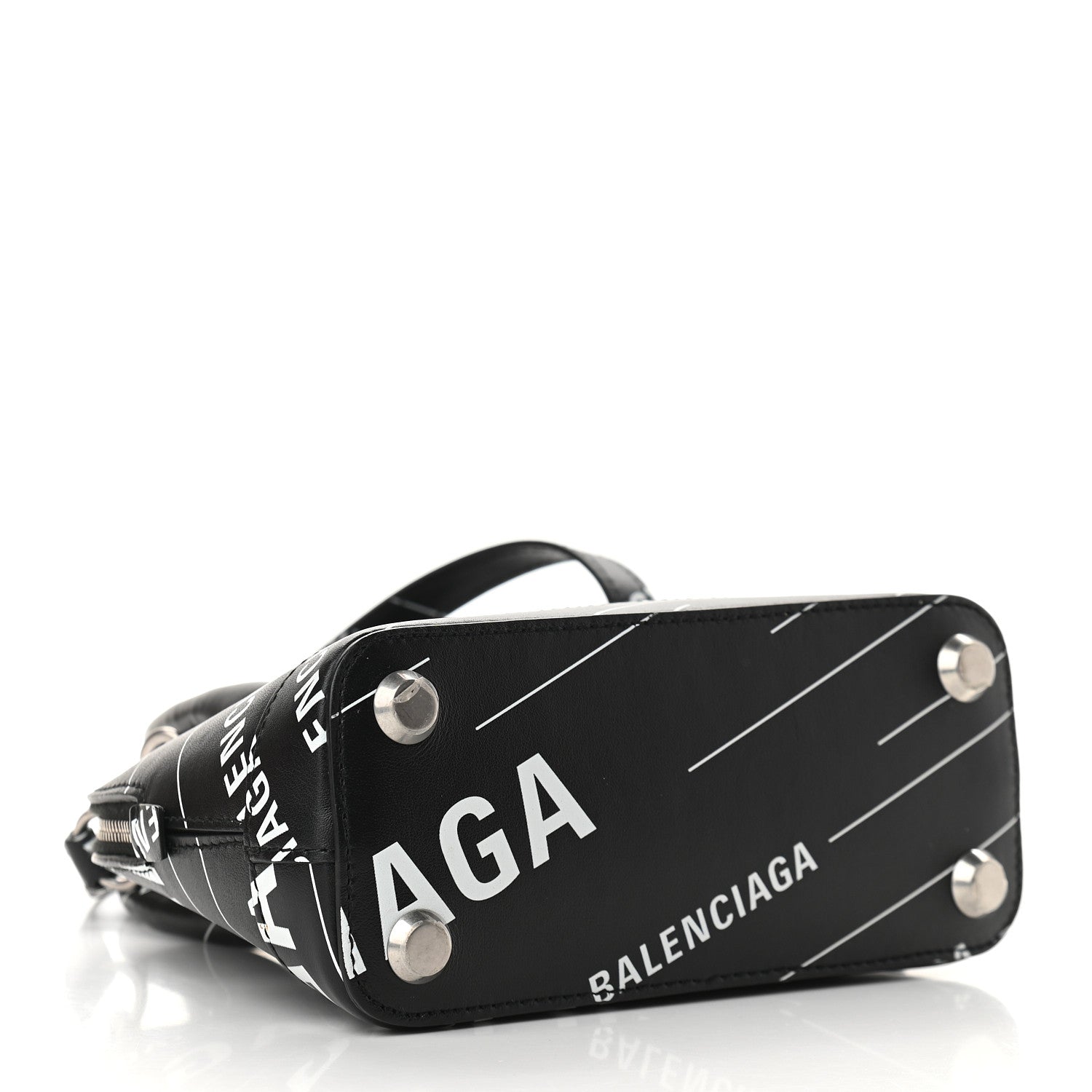 Balenciaga Calfskin Logo Print XXS Ville Top Handle Bag Black White 3 of 7