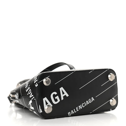 Balenciaga Calfskin Logo Print XXS Ville Top Handle Bag Black White 3 of 7
