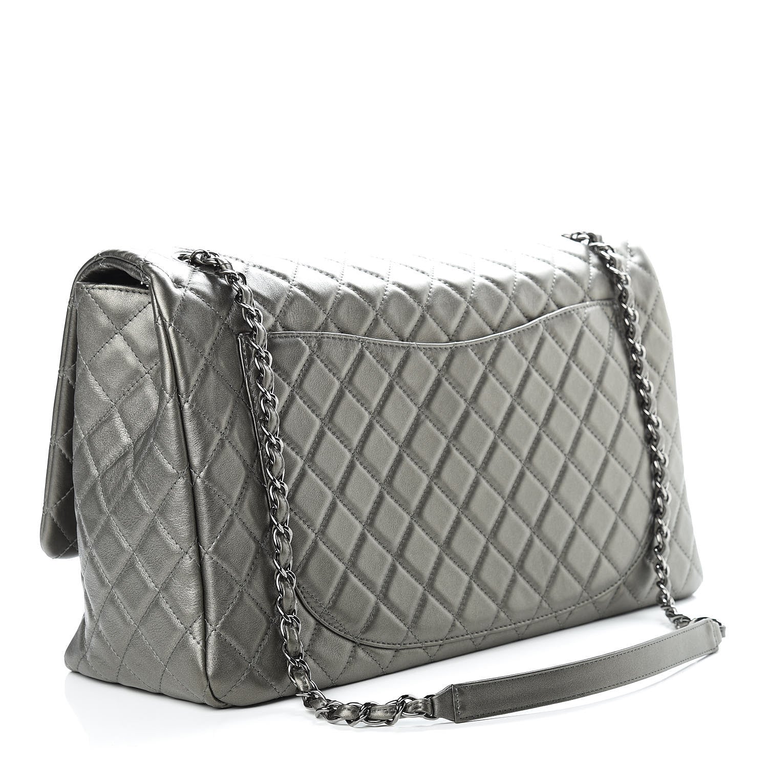 Chanel Metallic Calfskin Quilted XXL Travel Flap Bag Dark Silver 3 of 10