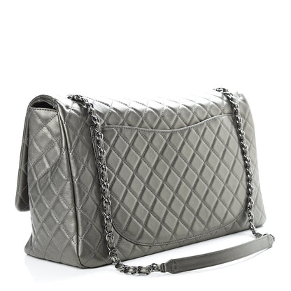Chanel Metallic Calfskin Quilted XXL Travel Flap Bag Dark Silver 3 of 10