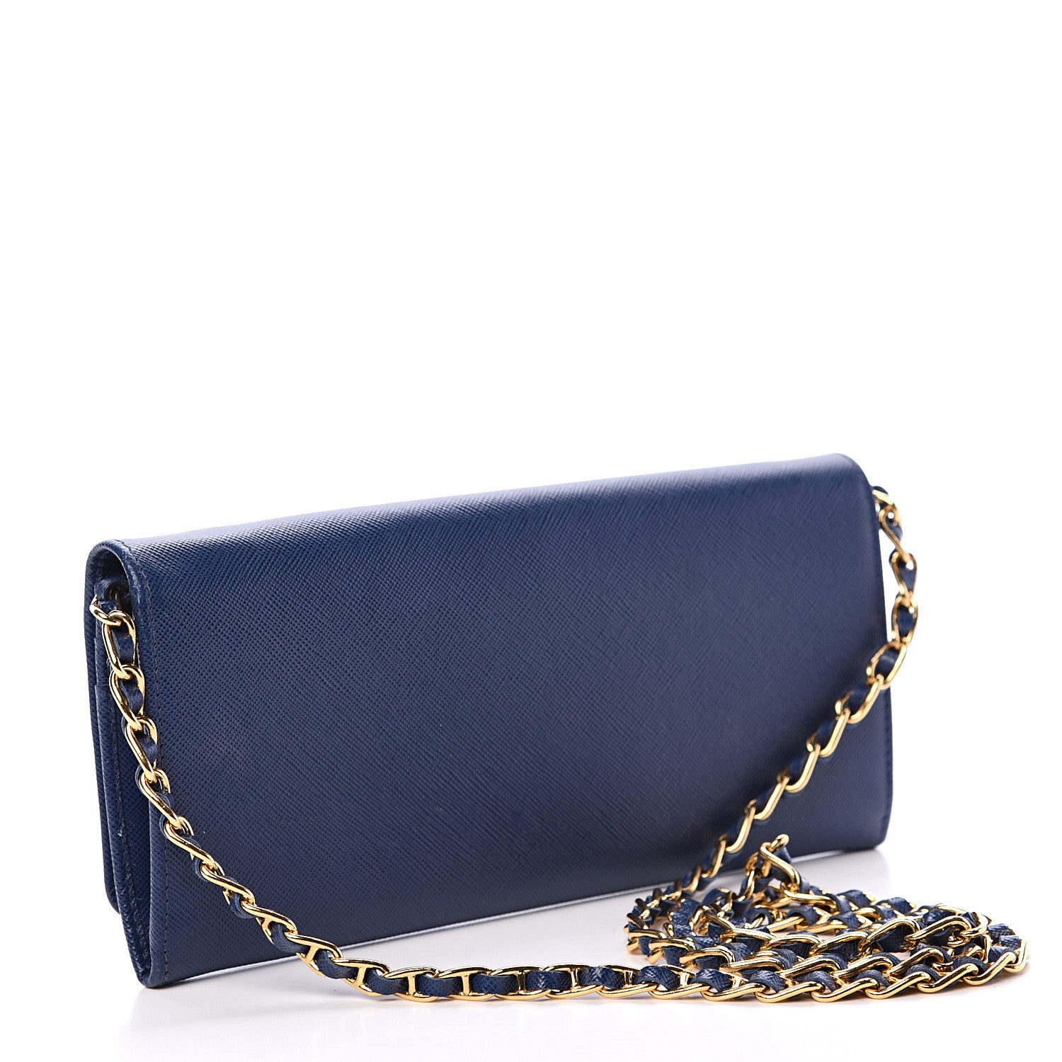 Prada Saffiano Metal Oro Chain Wallet Bleuette 2 of 10