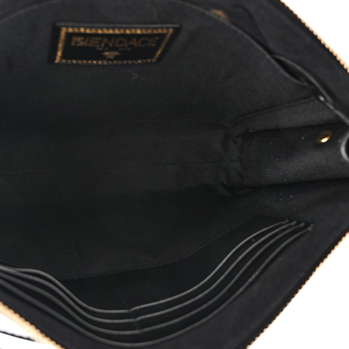 X VERSACE Vitello Grace Fendace FF Baroque Logo Large Flat Pouch Black