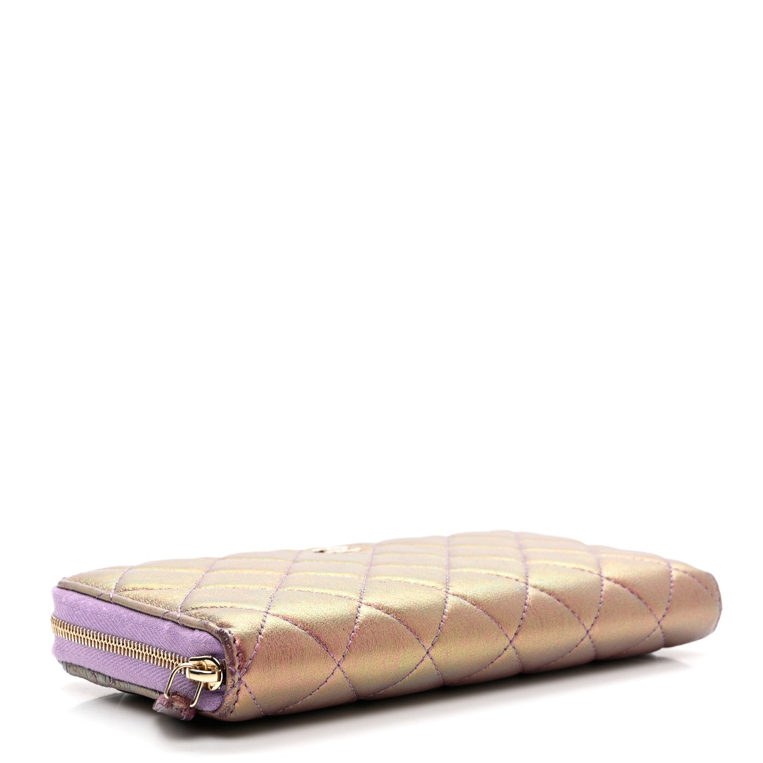 Chanel Iridescent Lambskin Quilted Large Gusset Zip Around Wallet Purple 4 of 11