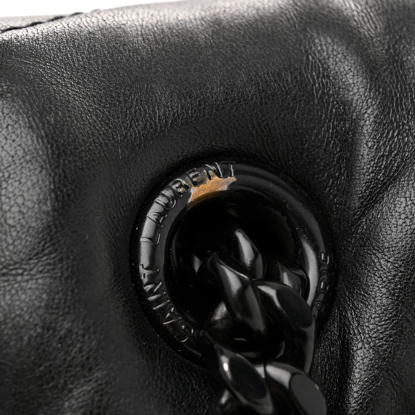 Lambskin Quilted Monogram Monochrome Medium Loulou Puffer Chain Satchel Black