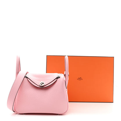 Hermes Taurillon Clemence Verso Mini Lindy 20 Rose Sakura Gris Perle 11 of 11