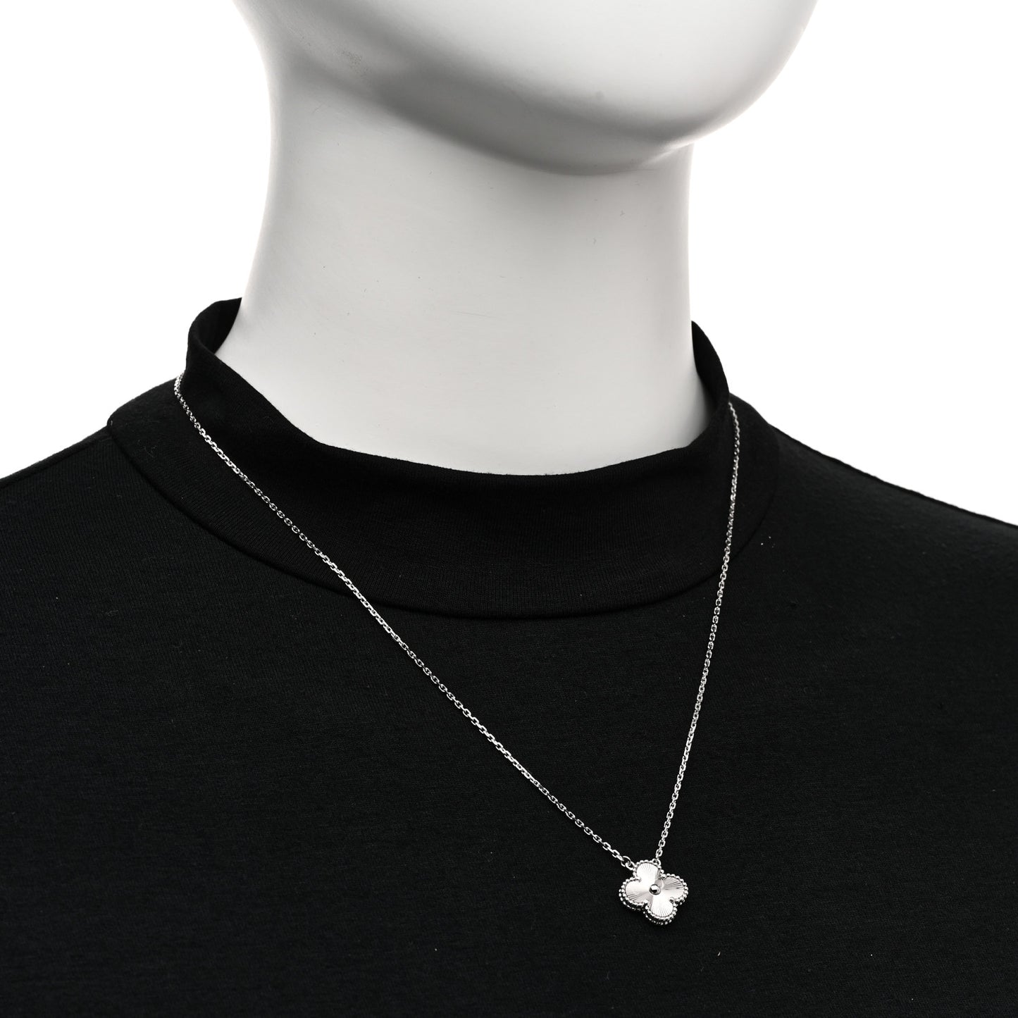18K White Gold Guilloche Vintage Alhambra Pendant Necklace