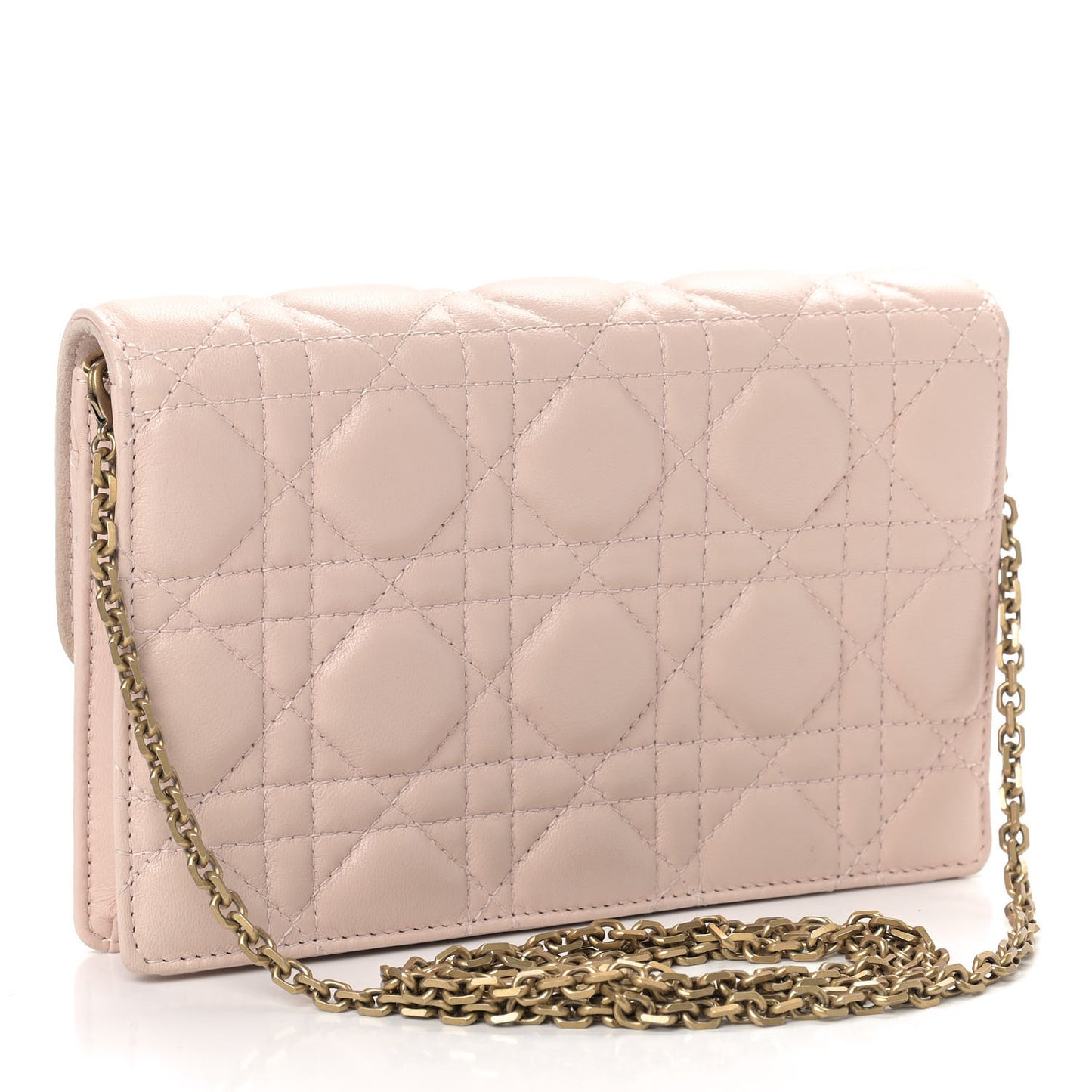 Lambskin Cannage Dioraddict Wallet on Chain Clutch Rose Poudre
