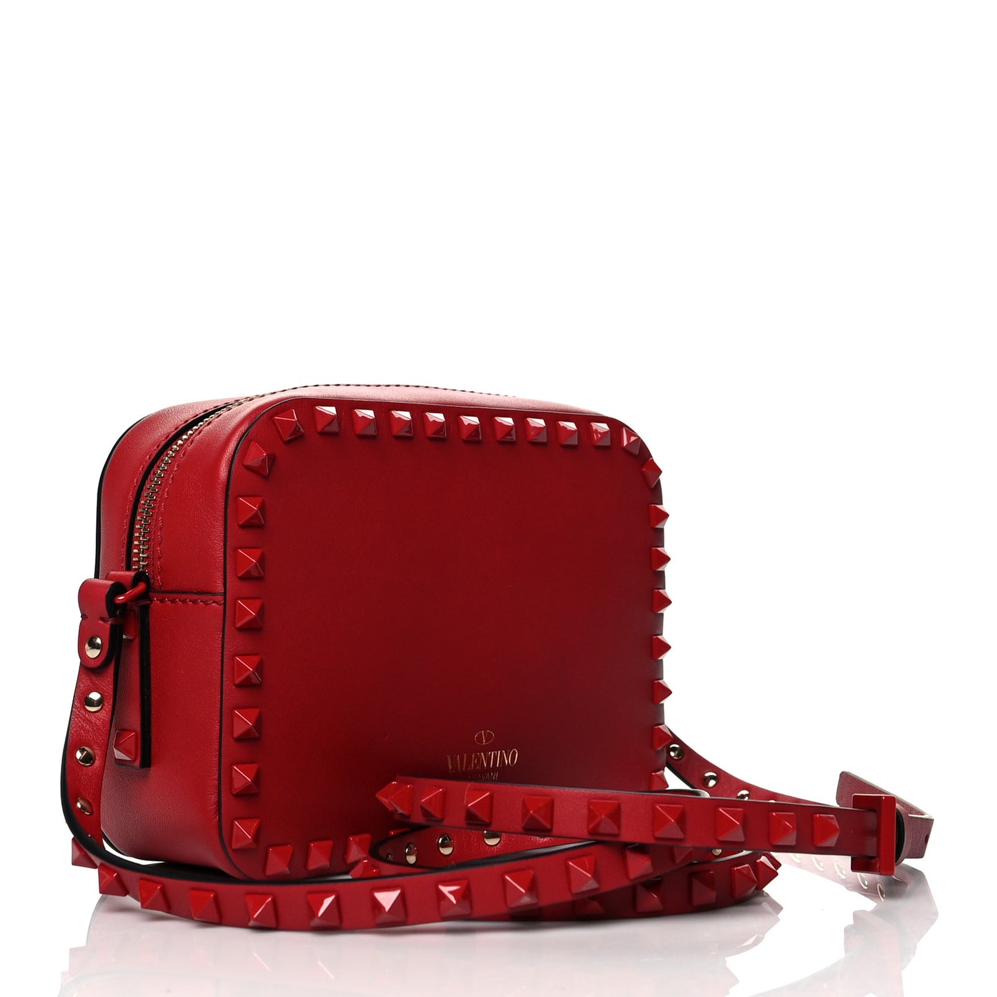 Calfskin Monochrome Rockstud Camera Crossbody Bag Rosso Valentino