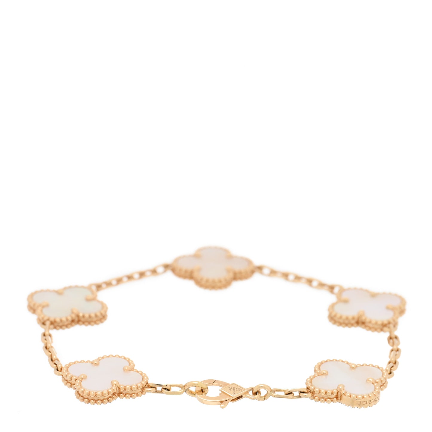 18K Yellow Gold Mother of Pearl 5 Motifs Vintage Alhambra Bracelet