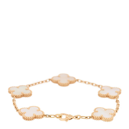 Van Cleef & Arpels 18K Yellow Gold Mother of Pearl 5 Motifs Vintage Alhambra Bracelet 2 of 4