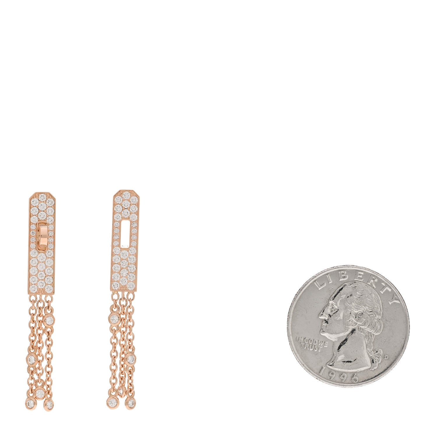 Hermes 18K Rose Gold Diamond Kelly Gavroche Pave Earrings 2 of 5