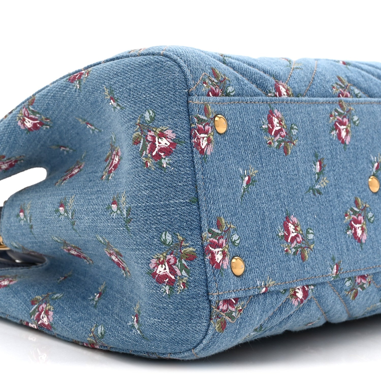 Gucci Denim Matelasse Flora Small GG Marmont Tote Blue 10 of 11