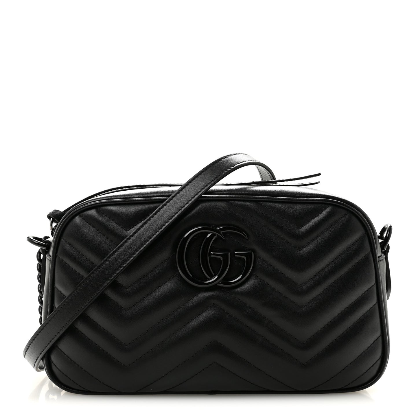 Calfskin Matelasse Monochrome Small GG Marmont Chain Shoulder Bag Black