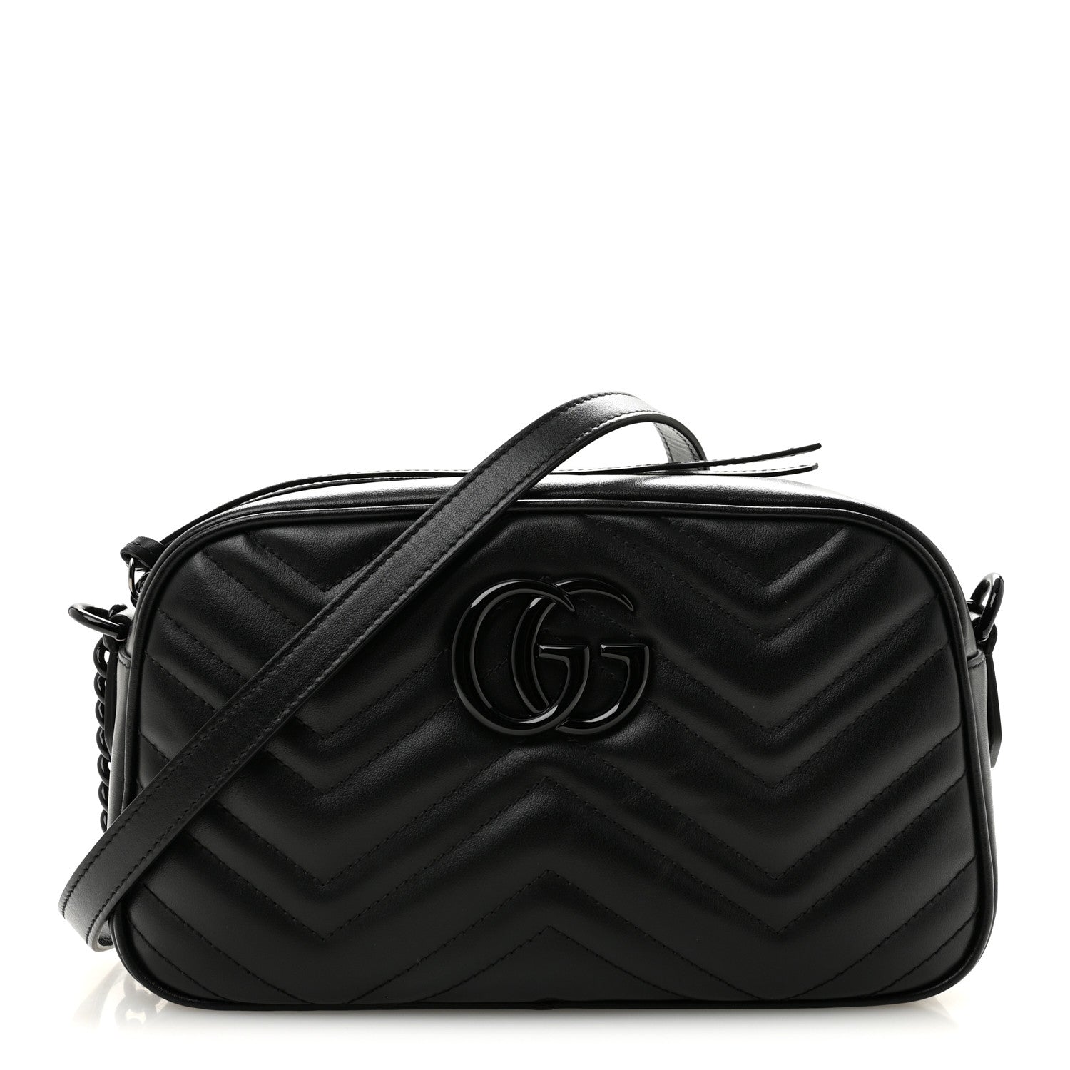 Gucci Calfskin Matelasse Monochrome Small GG Marmont Chain Shoulder Bag Black 1 of 10