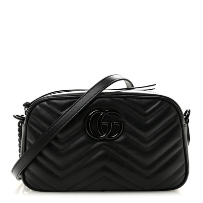 Gucci Calfskin Matelasse Monochrome Small GG Marmont Chain Shoulder Bag Black 1 of 10