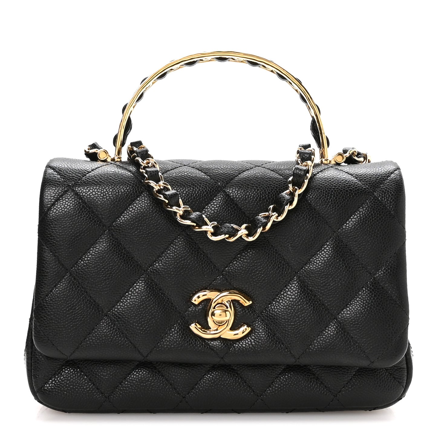 Caviar Quilted Metal Top Handle Mini Flap Black