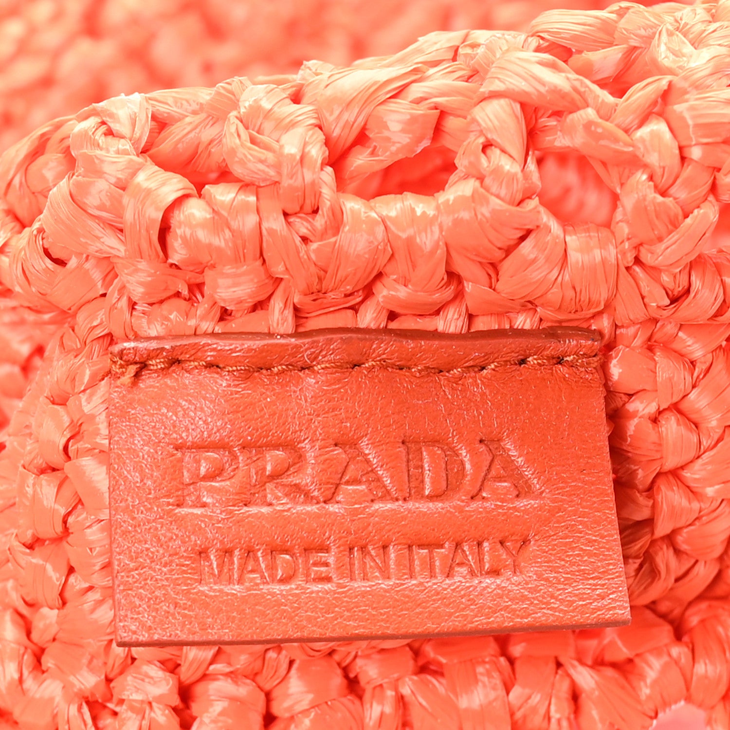 Prada Yarn Raffia Effect Crochet Logo Embroidered Tote Bag Arancio 6 of 9