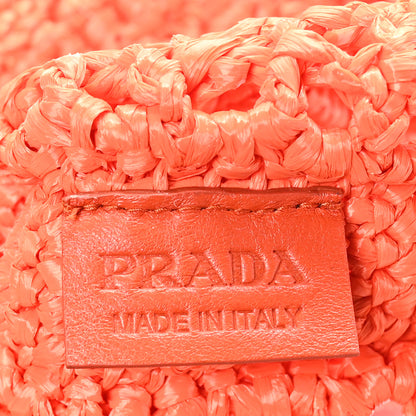 Prada Yarn Raffia Effect Crochet Logo Embroidered Tote Bag Arancio 6 of 9