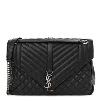 Saint Laurent Calfskin Mixed Matelasse Triquilt Large Monogram Satchel Black 1 of 10