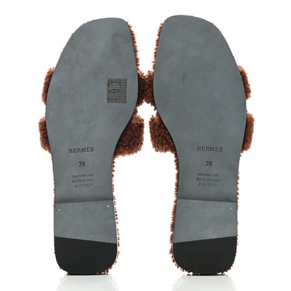 Hermes Woolskin Oran Sandals 39 Cognac 5 of 8