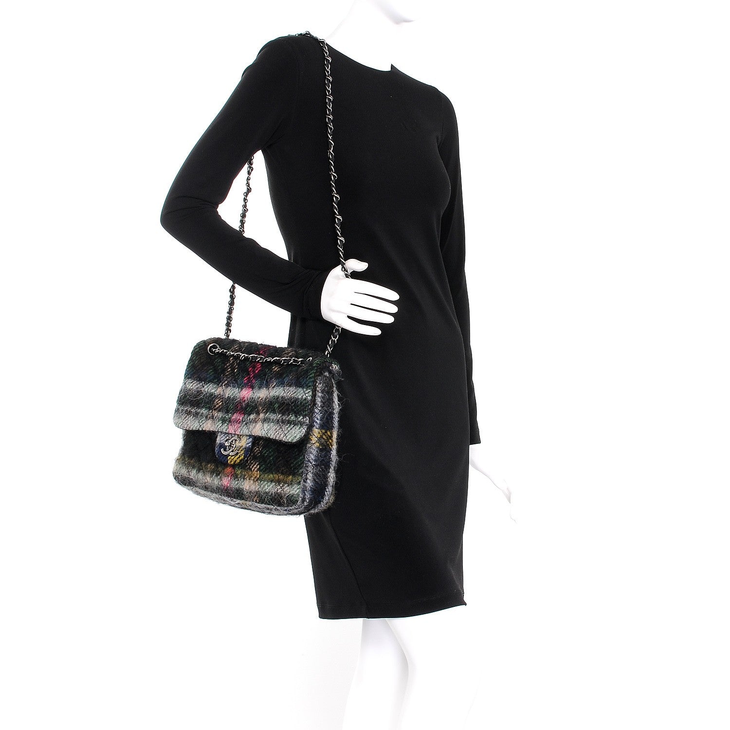 Chanel Mohair Quilted Tartan Day Flap Dark Multicolor 2 of 9