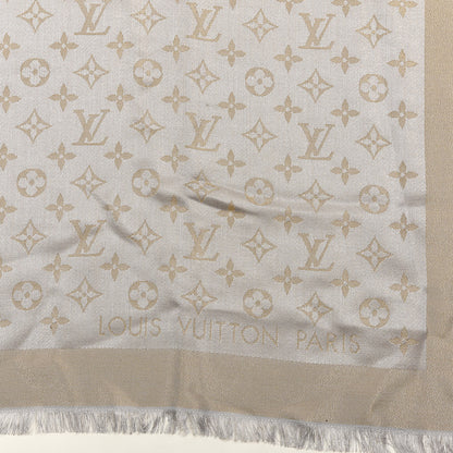 Louis Vuitton Silk Lurex Wool Monogram Shine Shawl Greige 3 of 3