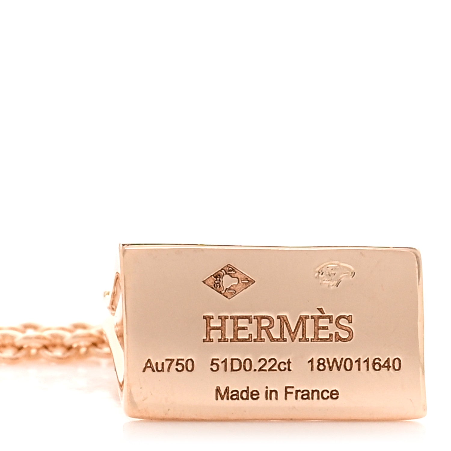 Hermes 18K Rose Gold Diamond Birkin Amulette Pendant Necklace 4 of 5