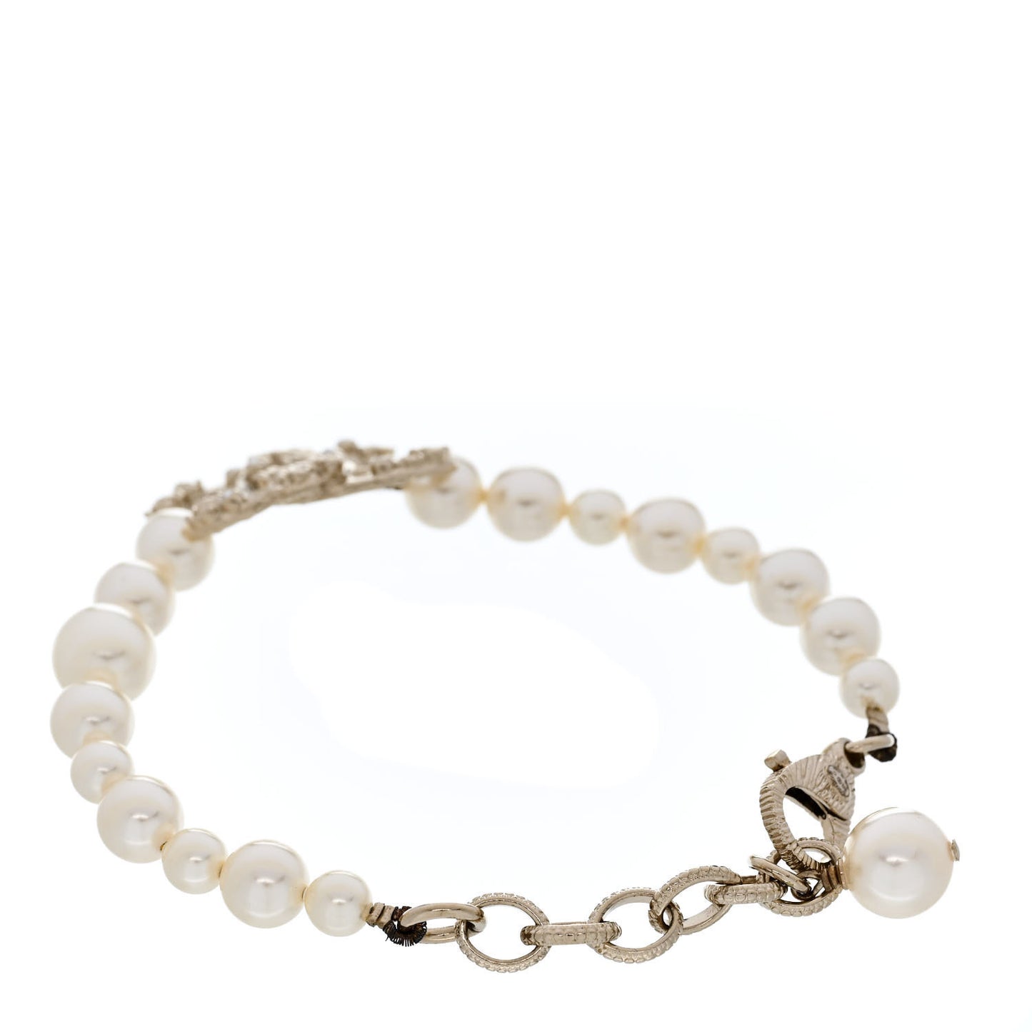 Graduated Pearl Crystal CC Bracelet Gold