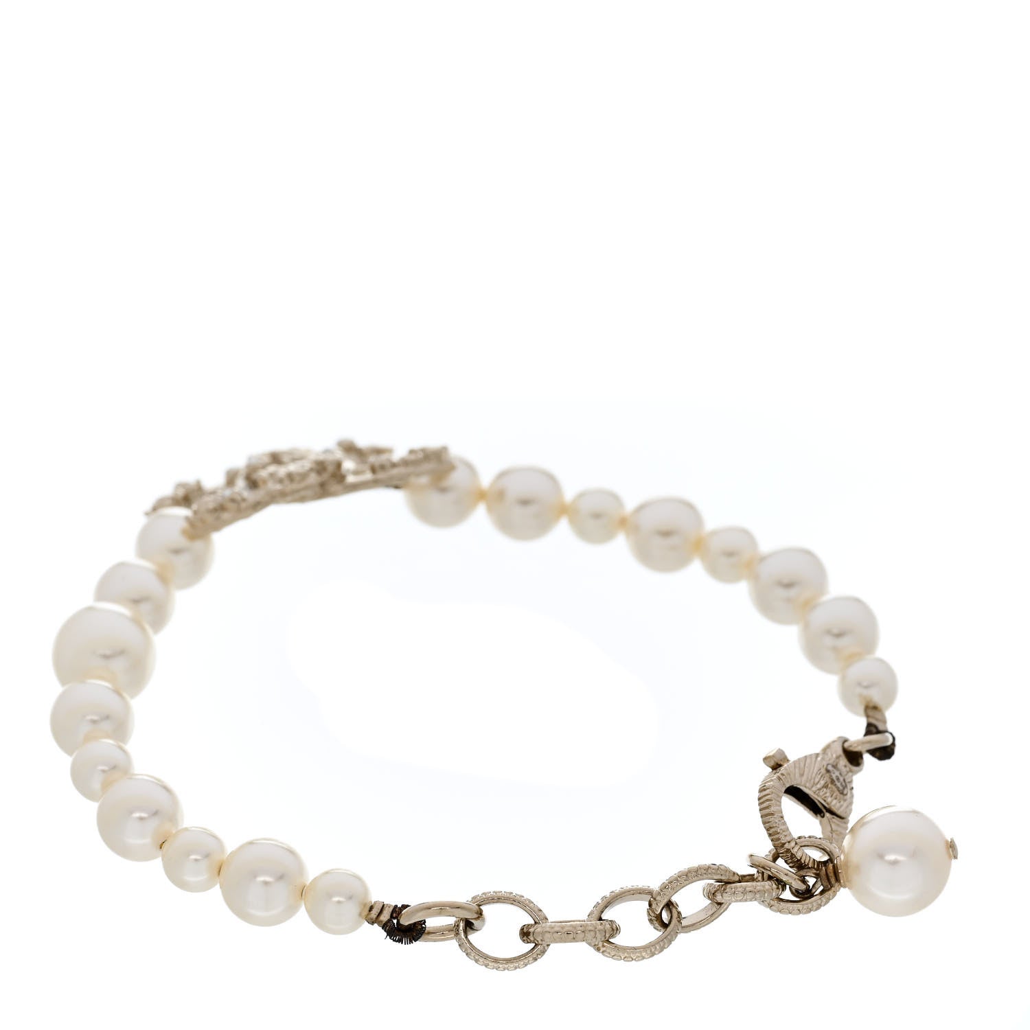 Chanel Graduated Pearl Crystal CC Bracelet Gold 3 of 4