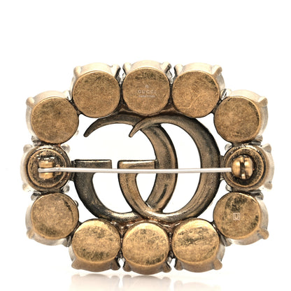 Gucci Metal Crystal Double G Brooch Aged Gold 3 of 4