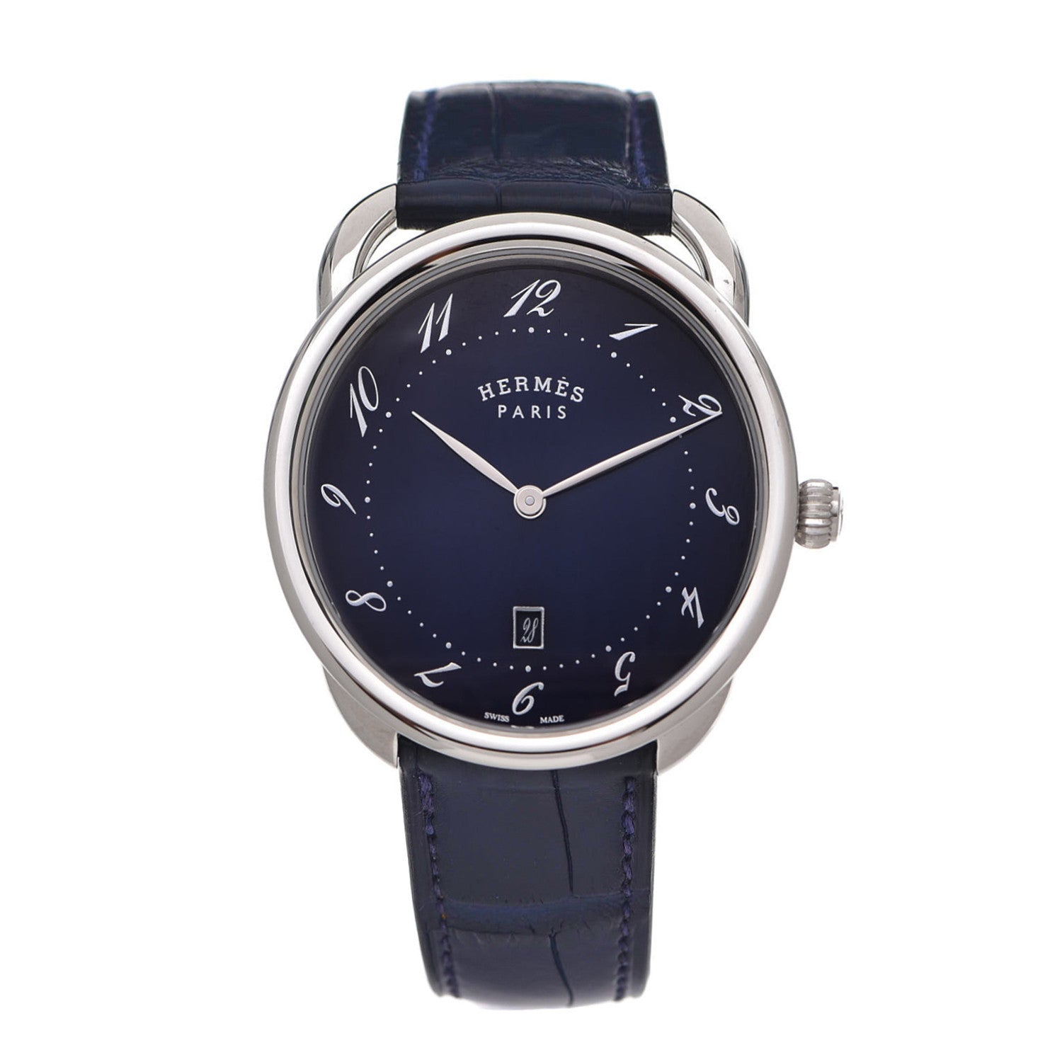 Hermes Stainless Steel Alligator 40mm Arceau Quartz Watch Bleu Abysse 1 of 5