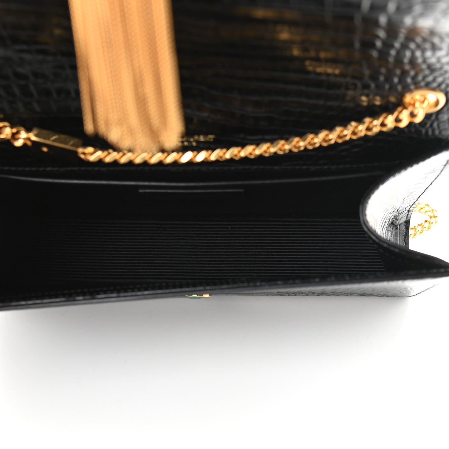 Calfskin Crocodile Embossed Medium Classic Monogram Kate Tassel Satchel Black