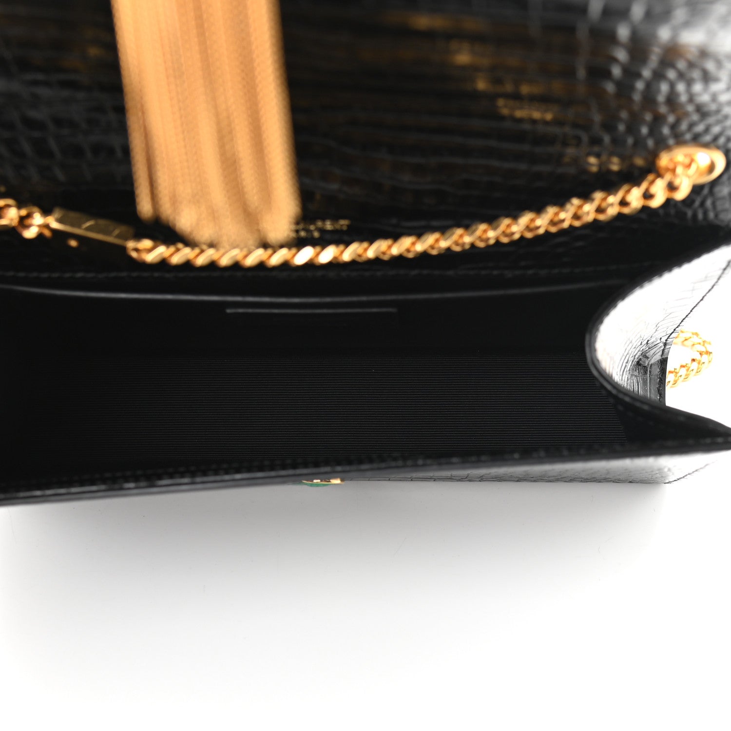 Saint Laurent Calfskin Crocodile Embossed Medium Classic Monogram Kate Tassel Satchel Black 5 of 8