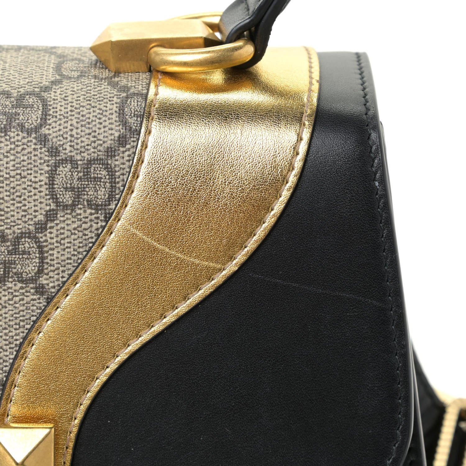 Gucci GG Supreme Monogram Small Osiride Top Handle Bag Black Gold 16 of 25