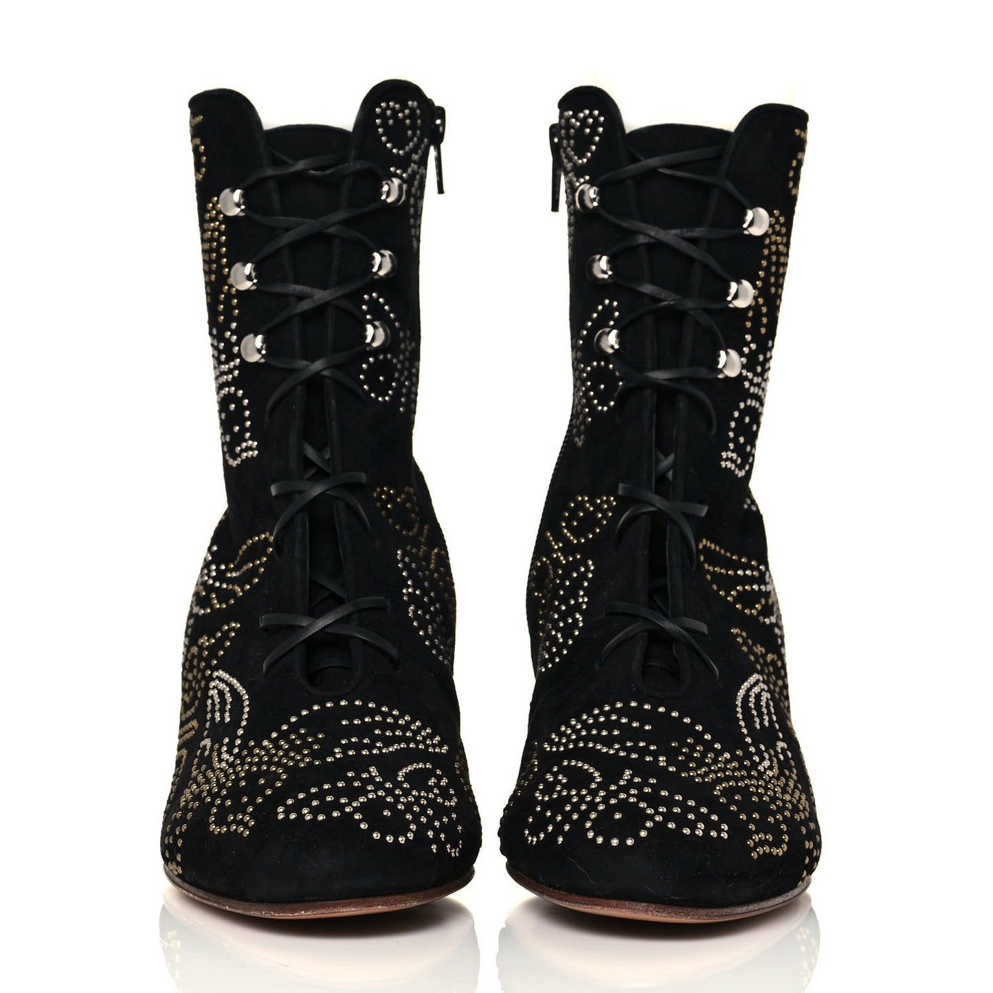 Suede Studded Butterfly Lace Up Boots 40 Black