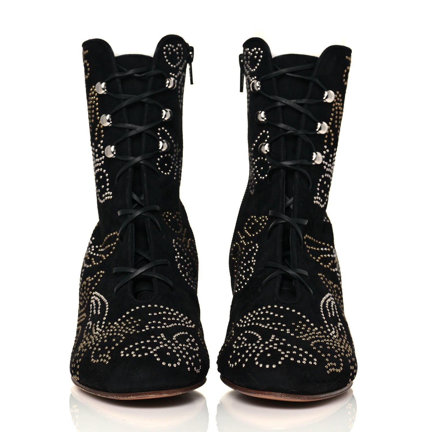 Valentino Garavani Suede Studded Butterfly Lace Up Boots 40 Black 2 of 7