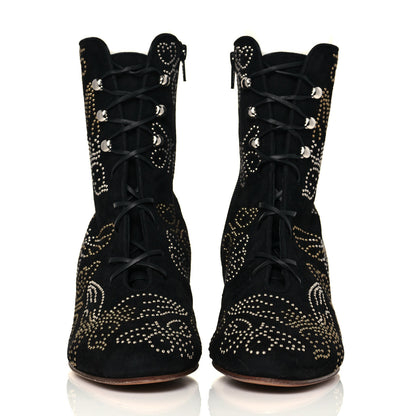 Valentino Garavani Suede Studded Butterfly Lace Up Boots 40 Black 2 of 7