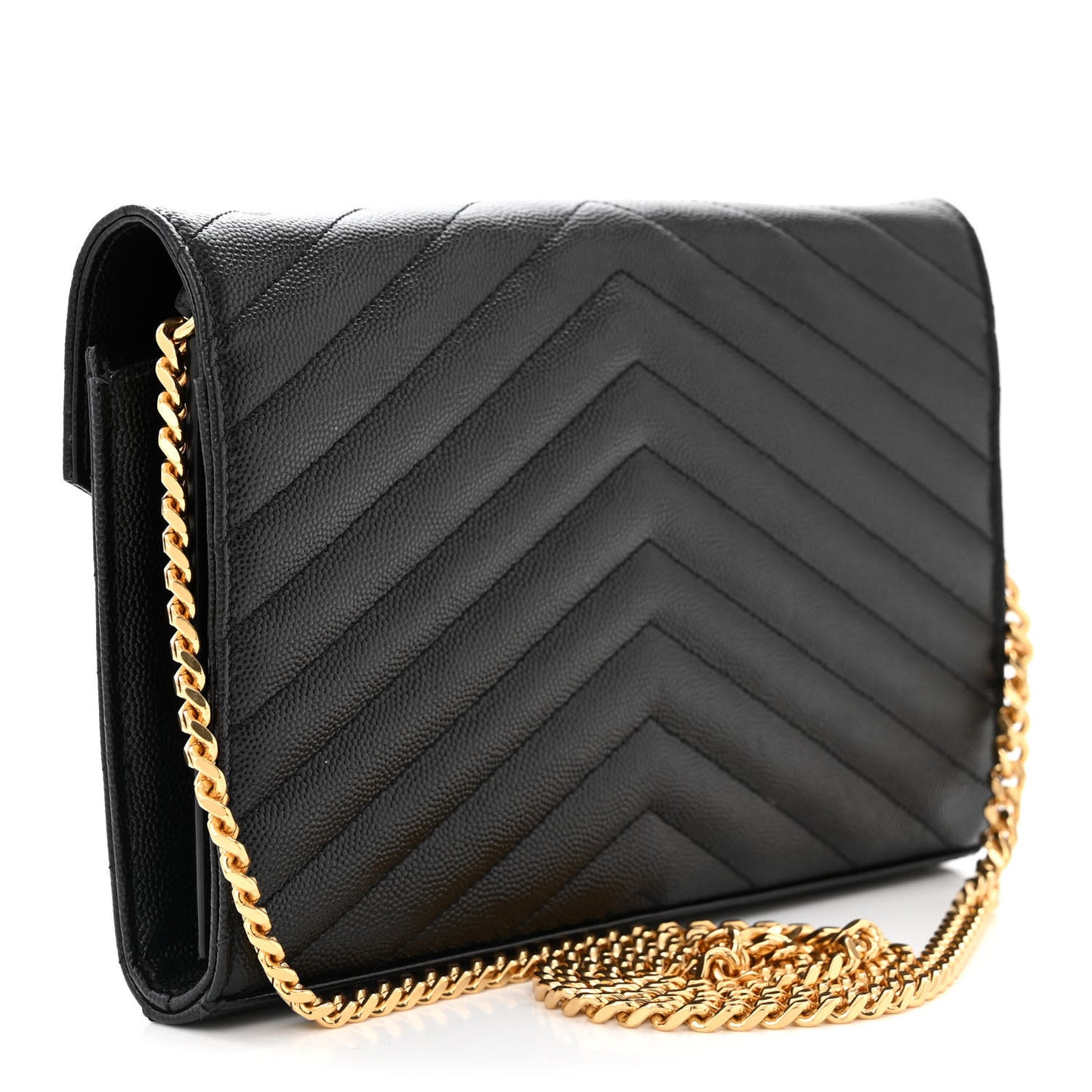 Grain De Poudre Matelasse Chevron Monogram Chain Wallet Black