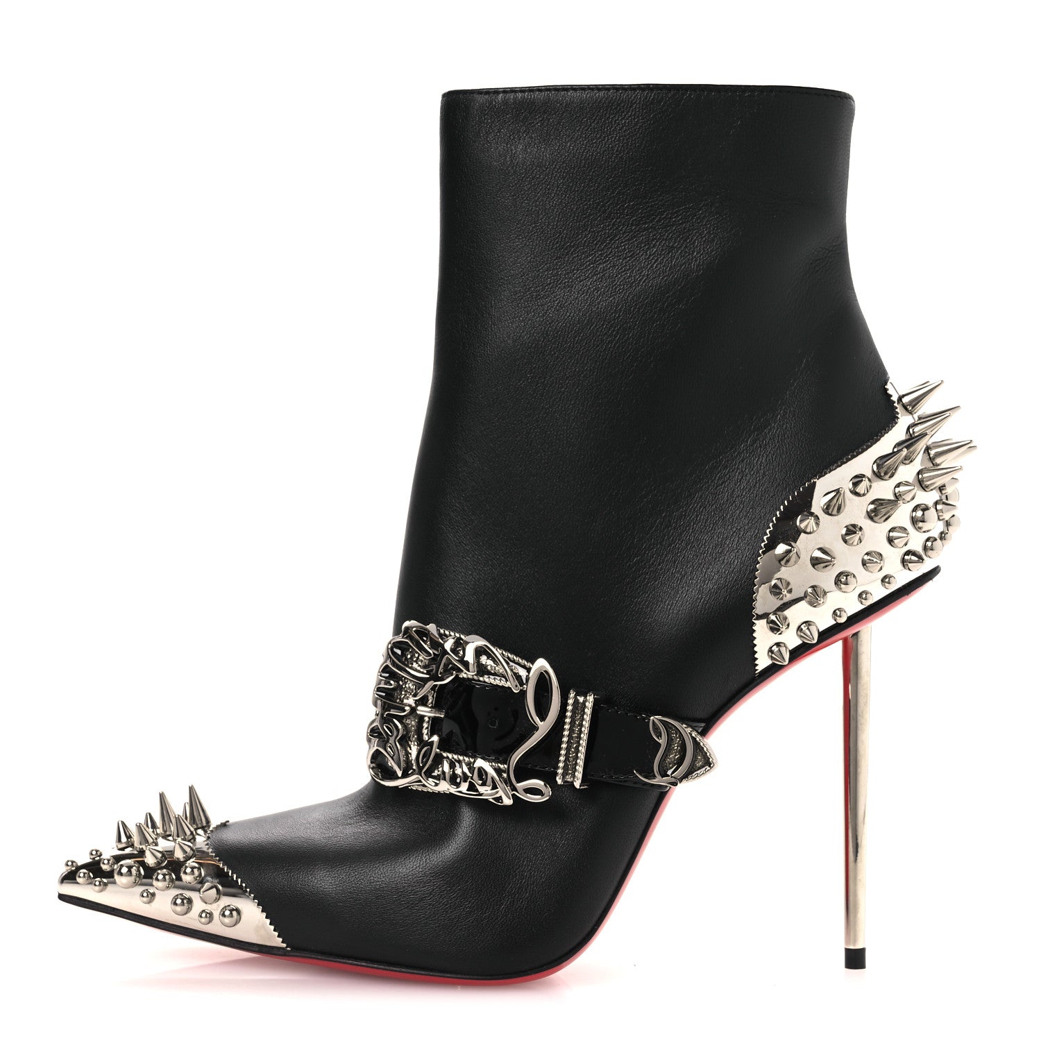 Christian Louboutin Calfskin Spiked Womenphis Pic Booty 100 Ankle Boots 38.5 Black 1 of 9