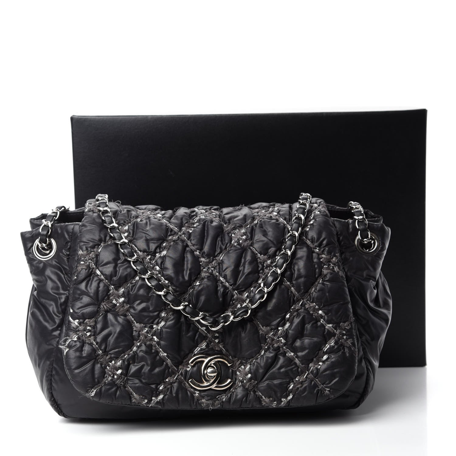 Chanel Nylon Quilted Tweed Stitch Bubble Flap Black 14 of 14