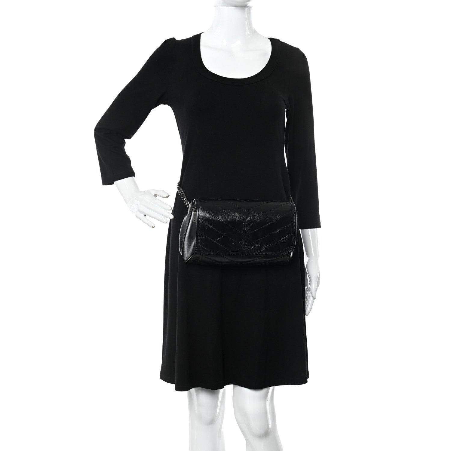 Saint Laurent Crinkled Calfskin Matelasse Monogram Niki Body Bag Black 2 of 9