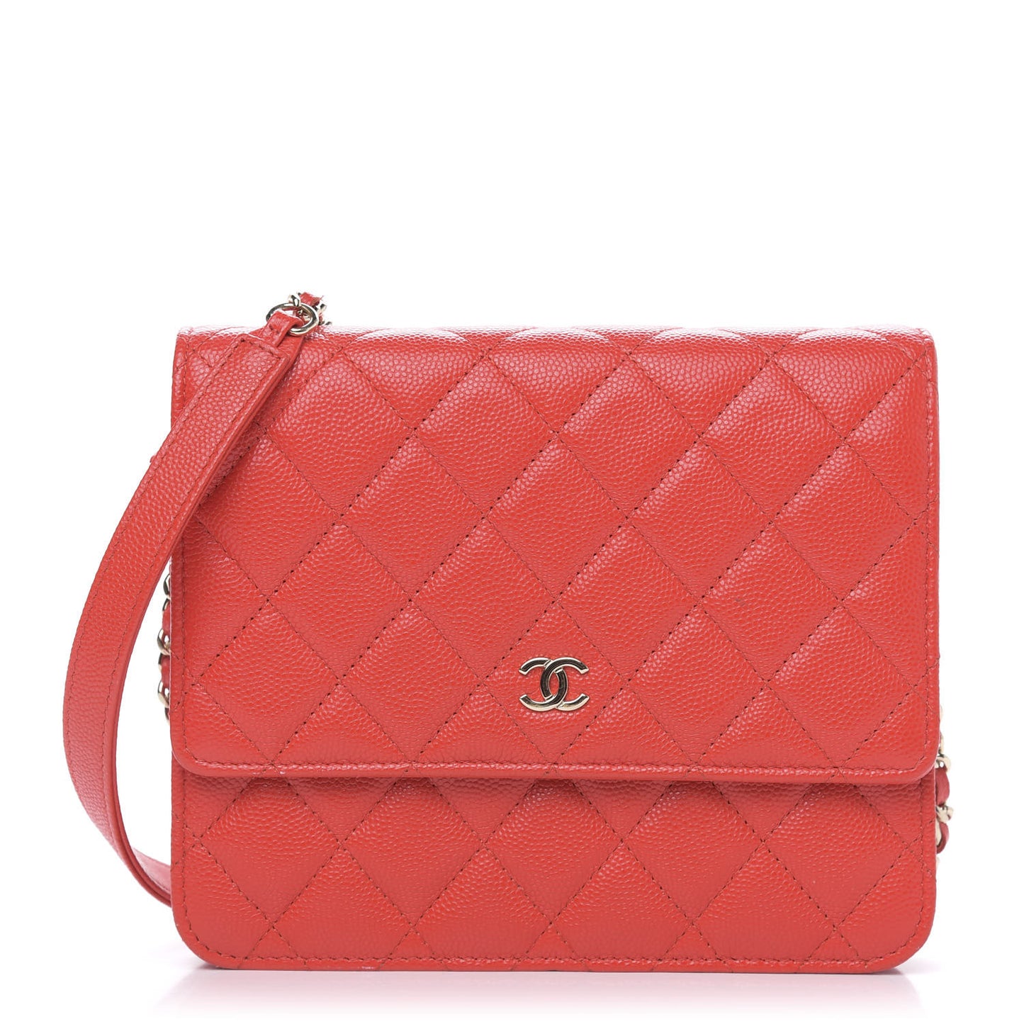Caviar Quilted Square Wallet On Chain WOC Red