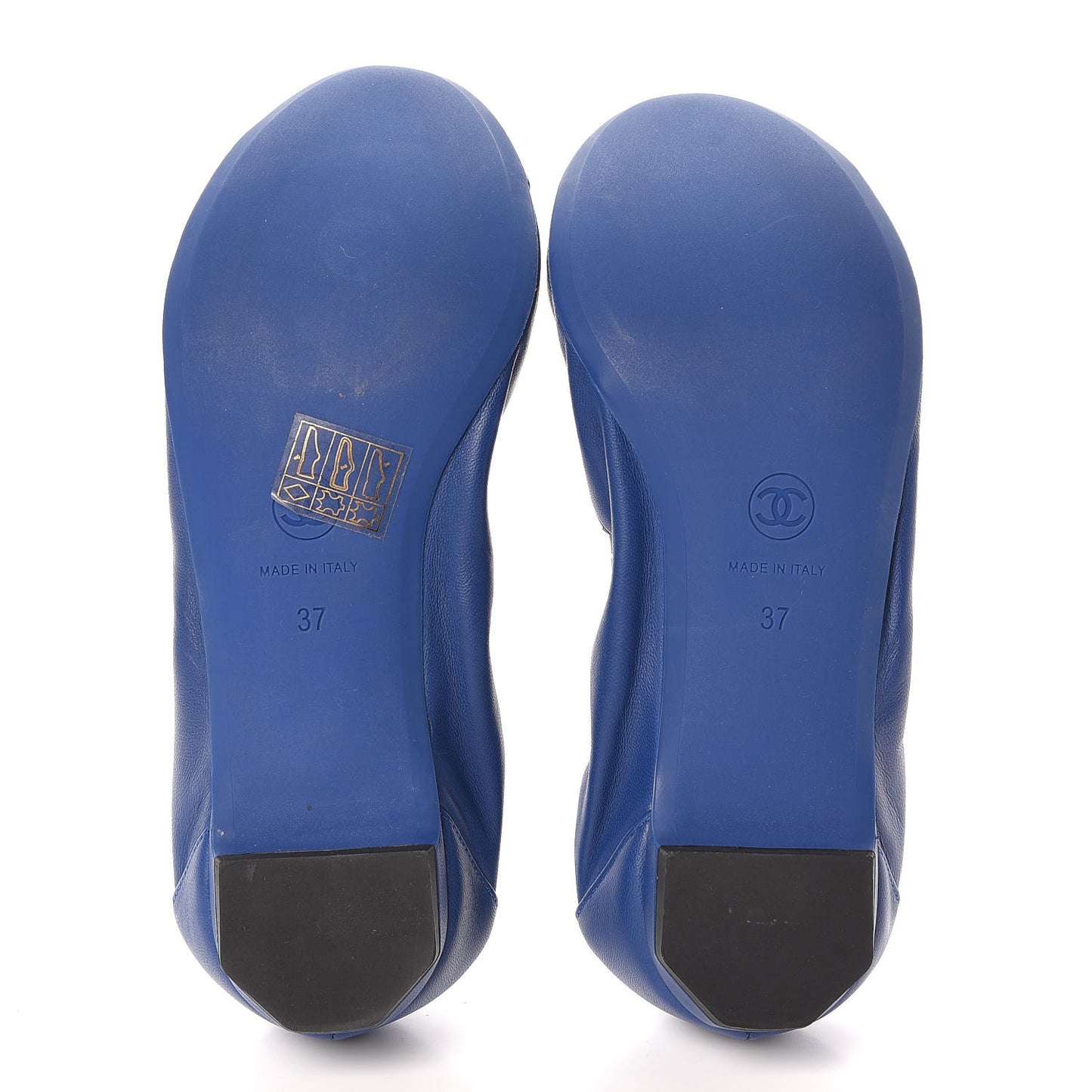 Lambskin CC Elastic Cap Toe Ballerina Flats 37 Blue