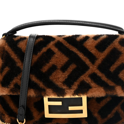 Fendi Shearling Vitello Dolce Macro FF 1974 Mini Baguette Tobacco Black 8 of 11