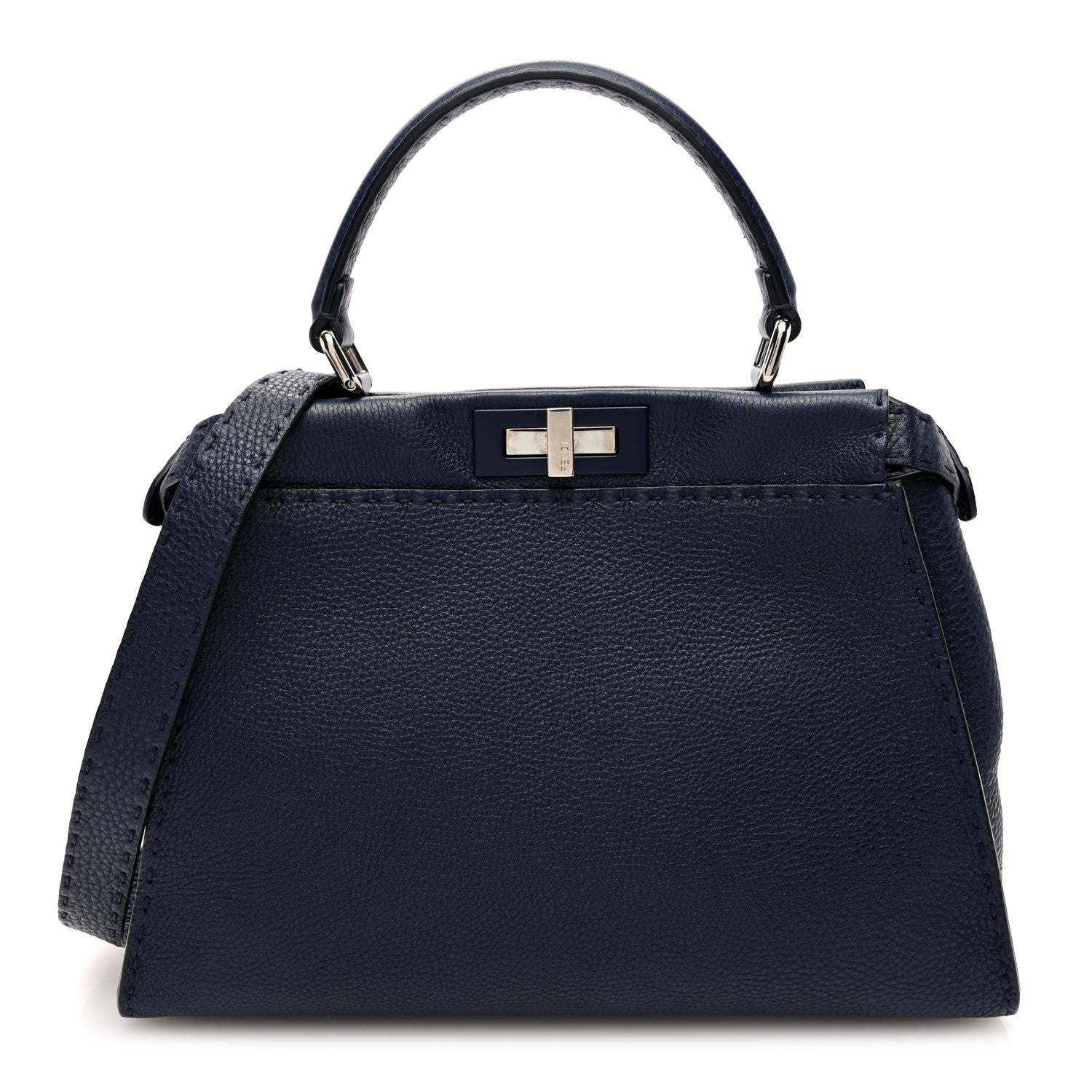 Fendi Cuoio Romano Selleria Medium Peekaboo Iconic Satchel Blue Notte 1 of 9