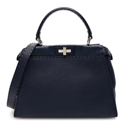 Fendi Cuoio Romano Selleria Medium Peekaboo Iconic Satchel Blue Notte 1 of 9