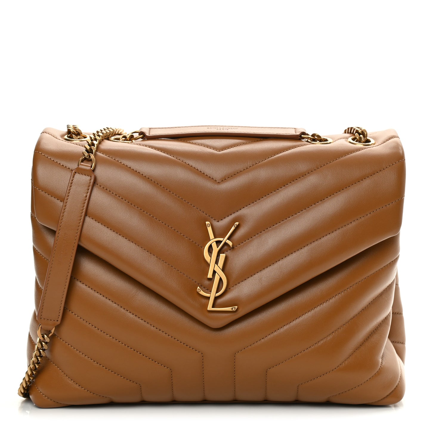 Calfskin Y Quilted Monogram Medium Loulou Chain Satchel Dark Natural