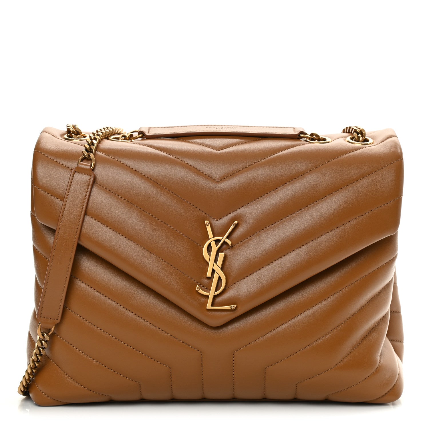 Saint Laurent Calfskin Y Quilted Monogram Medium Loulou Chain Satchel Dark Natural 1 of 10