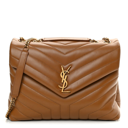 Saint Laurent Calfskin Y Quilted Monogram Medium Loulou Chain Satchel Dark Natural 1 of 10
